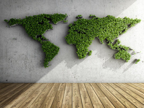 Room with vertical garden in form of world map © FreshPaint