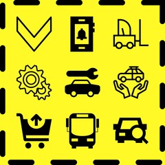 Simple 9 icon set of business related smartphone, bus, download and car repair vector icons. Collection Illustration