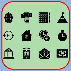 Simple 12 icon set of business related engineering, euro, goal and time is money vector icons. Collection Illustration