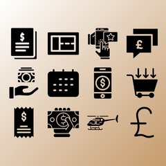 Helicopter, shopping cart and calendar related premium icon set