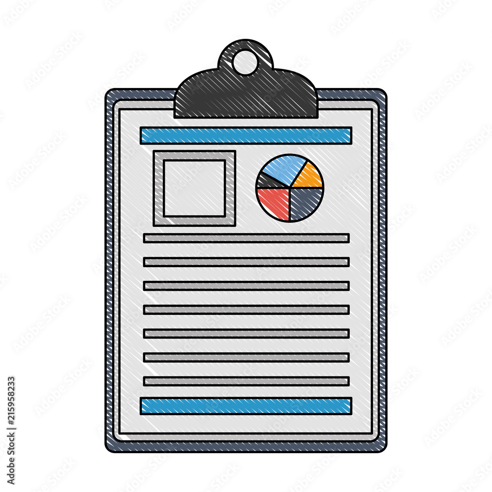 Poster checklist with document file and statistics pie graphic