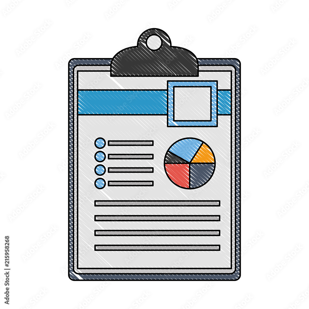 Poster checklist with document file and statistics pie graphic