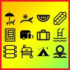 Grill, water melon slice and refrigerator related icons set