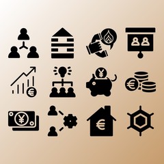 Money, benzene and piggy bank related premium icon set