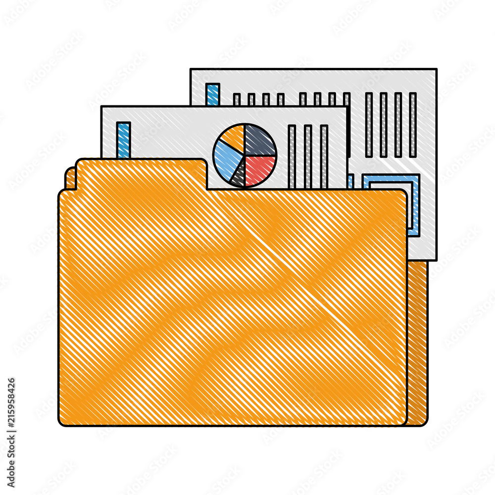 Poster folder and documents file with statistics pie graph