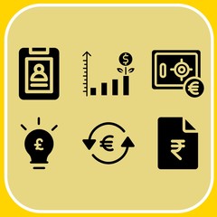 Simple 6 icon set of business related file, idea, euro and safebox vector icons. Collection Illustration