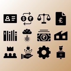 Factory, power and balance related premium icon set