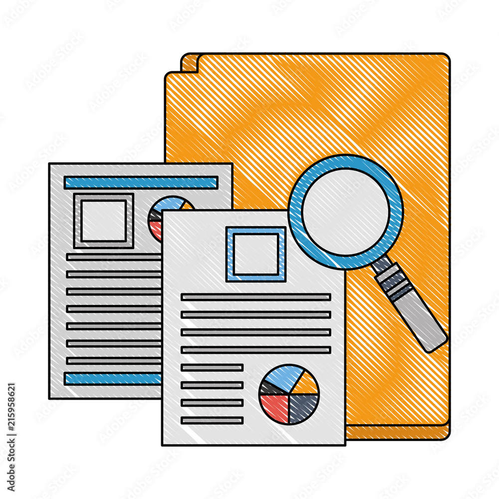 Poster folder and documents file with statistics pie graph