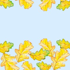 yellow oak leaves on pale blue background jpeg