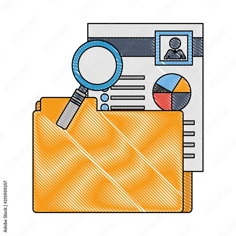 Poster folder and document file with statistics pie graph