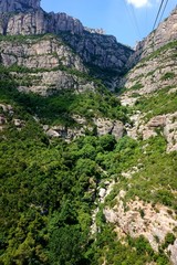 A panorama to Mount Montserrat in the outskirts of Barcelona. Mountain range: Pyrenees.
