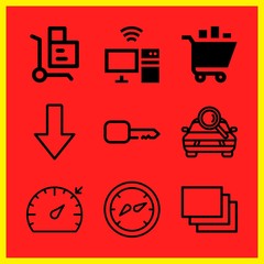 Simple 9 icon set of internet related trolley, download, car search and shopping cart vector icons. Collection Illustration