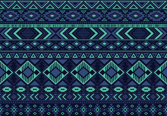 Boho pattern tribal ethnic motifs geometric seamless vector background. Fashionable boho tribal motifs clothing fabric textile print traditional design with blue triangle and rhombus shapes.