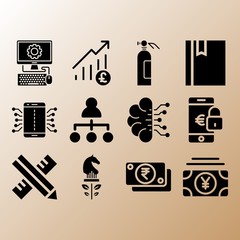 Smartphone, teamwork and notebook related premium icon set