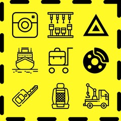 Simple 9 icon set of business related car machine, crane, instagram and trolley vector icons. Collection Illustration