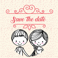 cute couple love sqave the date vintage card vector illustration