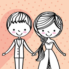 cute wedding couple holding hands vector illustration
