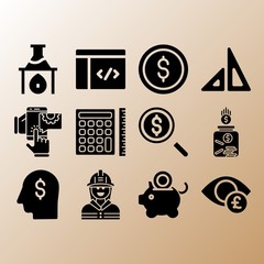 Mobile, set square and dollar related premium icon set