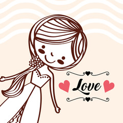 cartoon cute bride wedding love retro vector illustration