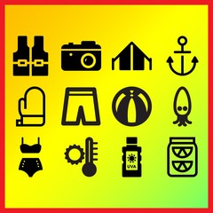 Lemonade, holiday photographs and life jacket related icons set