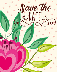 romantic flower leaves decoration save the date vector illustration