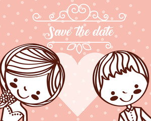 wedding couple cartoon love greeting card save the date vector illustration