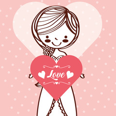 wedding bride girl holding heart love vector illustration