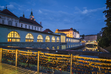 Obraz premium Mesarski bridge over the Lublanica, Ljubljana, Slovenia