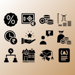 Money bag, discount and time management related premium icon set