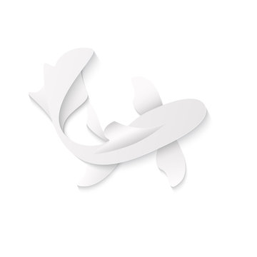 Realistic white paper fish greeting card symbol top view vector illustration.