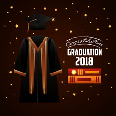 Fototapeta premium congratulations graduation dress sign books stars brown background vector illustration