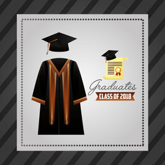 congratulations graduation sticker dress with hat certificate sign vector illustration