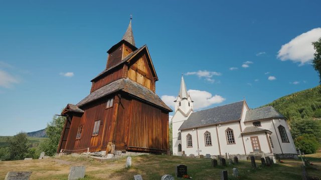 Ancient wooden church of the 13th century in the town of Torpo, Norway. An amazing old building perfectly preserved to our days