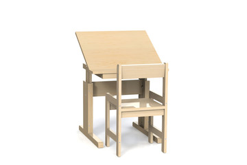 Children's small wooden table and chair.