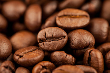 Roasted coffee of coffee beans texture background, Selective focus