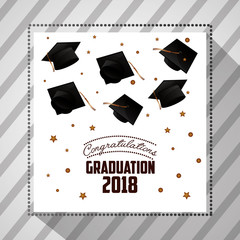 congratulations graduation label stars hats sign celebration vector illustration