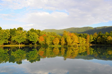 Beautiful landscape with reflections on lake at sunset in Hualien, Taiwan