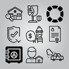 Simple 9 icon set of insurance related [iconsRandom:4] vector icons. Collection Illustration
