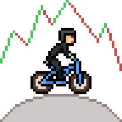 vector pixel art business man ride bicycle