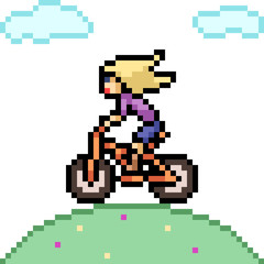 Fototapeta premium vector pixel art woman ride bicycle
