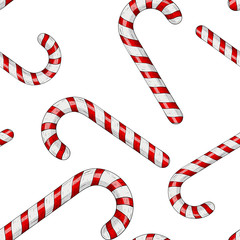 Candy canes. Red white striped candy. Seamess pattern