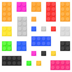 Construction toy bricks. Colored building blocks set