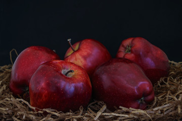 Red ripe apples on a black background