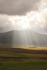 A magnificent sunrise in Castelluccio di Norcia. expecting more to the thousand colours of flowering 