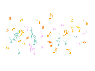 Music Notes Confetti Falling Chaos Vector. Music Symbols Texture Poster Background Elements. Party Night, Festival, Celebration or Concert, Melody Notes Trail. Decorative Song Sheets Chaos Effect.