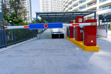Residential area underground parking, the entrance of the booth