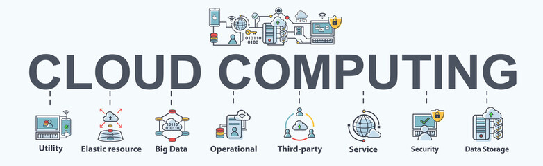 cloud computing banner web icon for business and technology, Utility, cloud storage, big data, third-party and elastic resource. Minimal vector infographic.