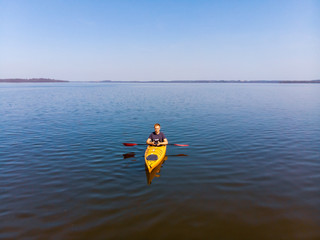 Kayak on a lake, drone view