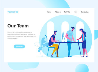 Landing page template of Work Team. Discussion of the company's business strategy. Modern flat design concept of web page design for website and mobile website. Vector illustration