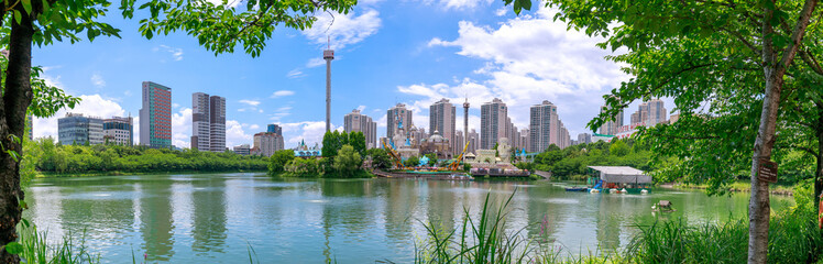 Lotte World amusement theme park around Seokchon lake, a major tourist attraction in Seoul, South...